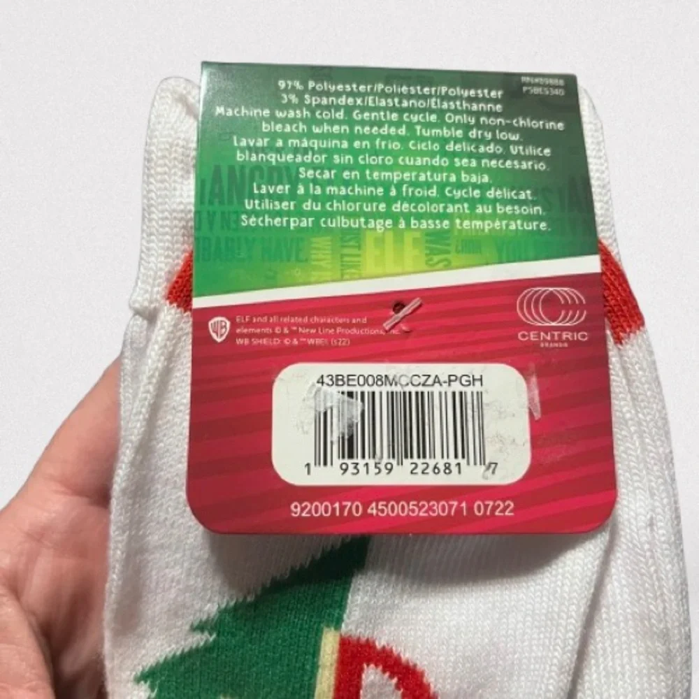 ELF Gray Socks with Festive Red and Green Design